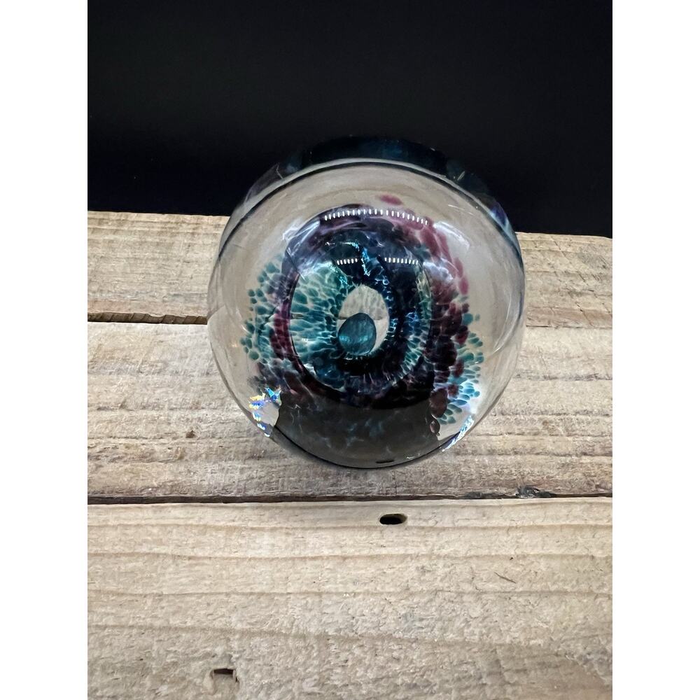 Lawrence Tuber Signed 1993 Art Glass Large Size Paperweight Purple Teal